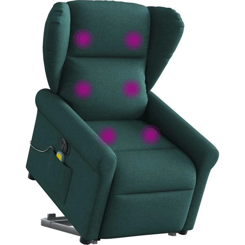 Elektrisk massagestol med løftefunktion - mørkegrøn stof