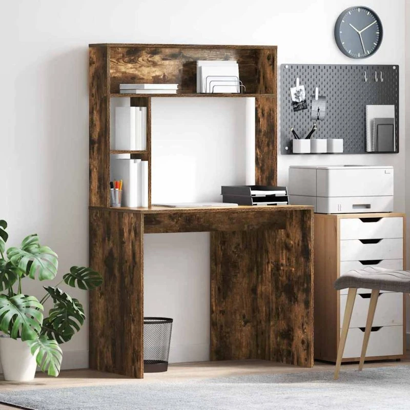 Skrivebord med hylde Røget eg 91x50x149 cm