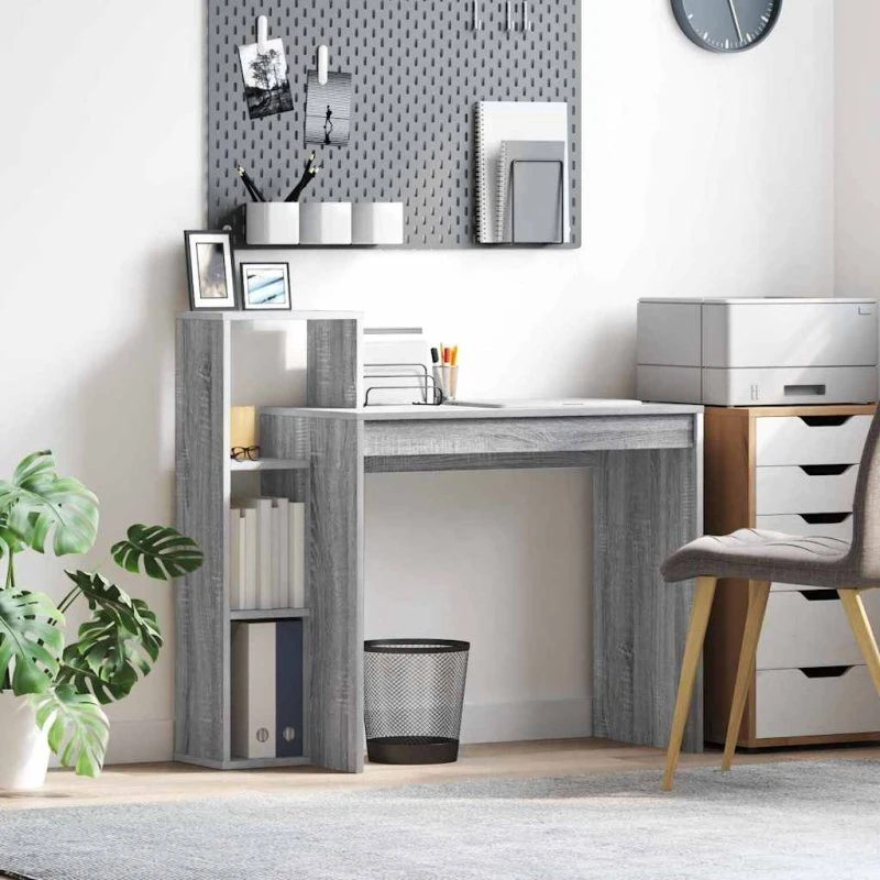 Computerbord med hylde, Grå Sonoma 100x40x90 cm