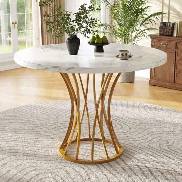 MUVOE Rundt spisebord i marmor MDF med gyldne ben - 80x80 cm