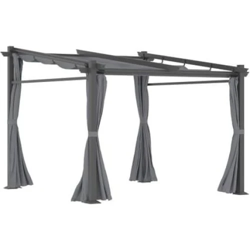 Outsunny Pergola 2,97 x 2,95 m - Mørkegrå med sidepaneler