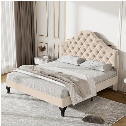MUVOE Polstret seng - 140x190 cm - Beige velour