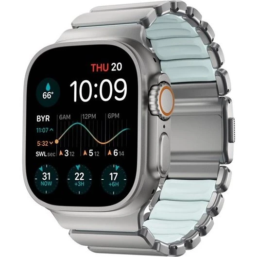 Nomad Stratos Band 49mm - Natural Titanium | Icy Blue Glow FKM