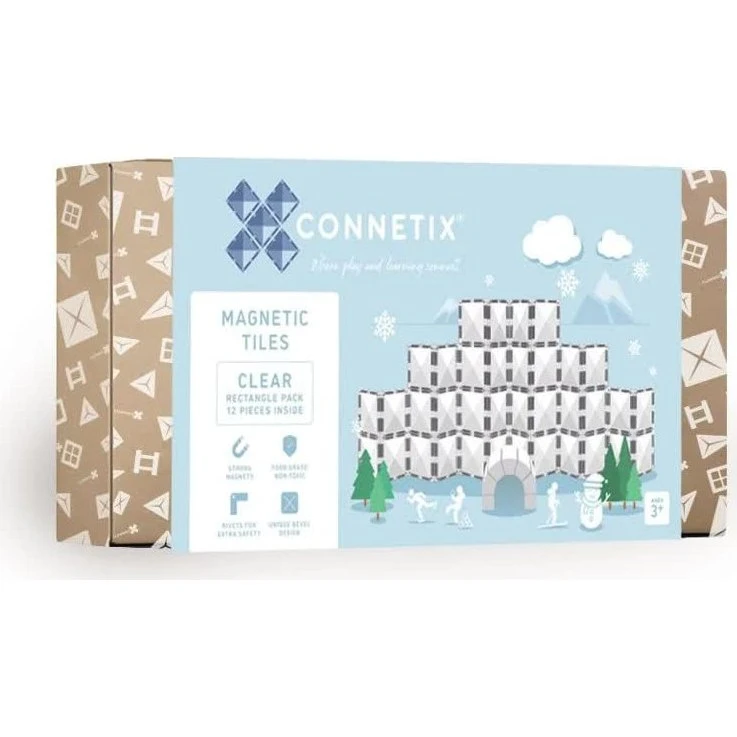 Connetix Magnetiskeplader - Rektangel, Gennemsigtig - 12 dele