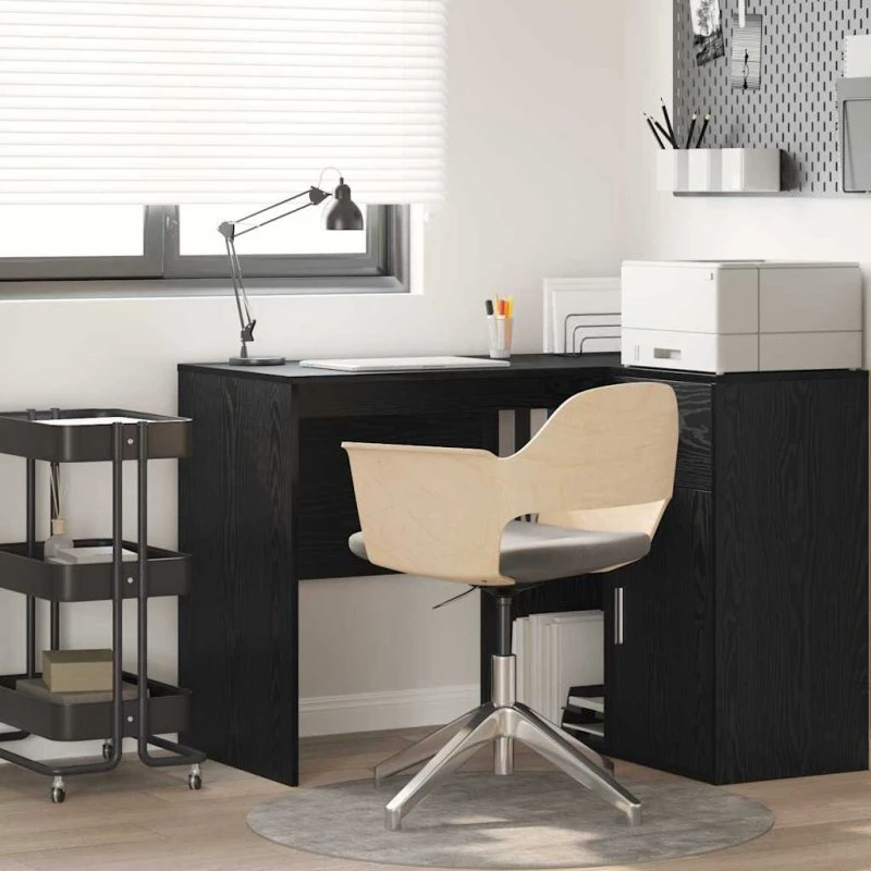 Skrivebord med hylde i sort eg 102x50x75 cm