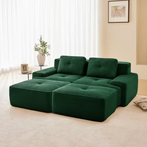 Modulær U-formet Sky-sofa i grøn kordfløjl, 2-personers