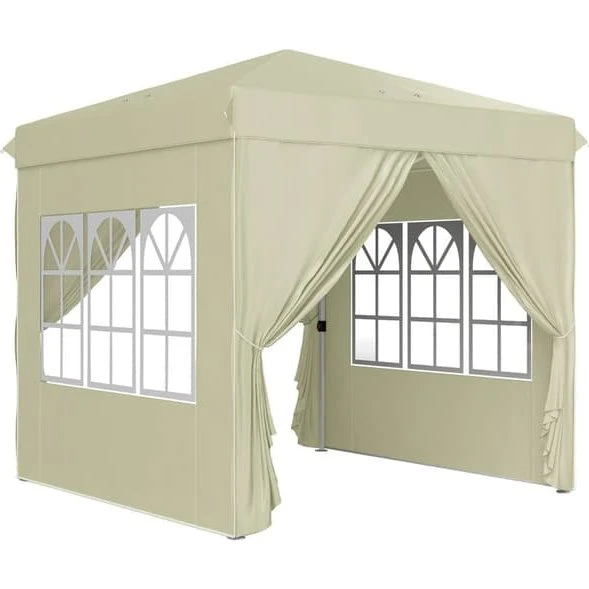 Pavillon 2,5x2,5 m Pop-up med 4 vægge, UV50+, Cremehvid