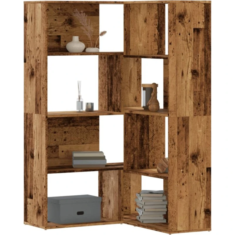 Hjørnereol 85x85x140 cm, 4 hylder – konstrueret træ