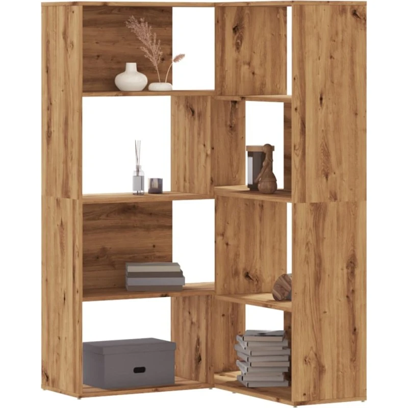 Hjørnereol 85x85x140 cm, 4 hylder - Konstrueret træ (eg)