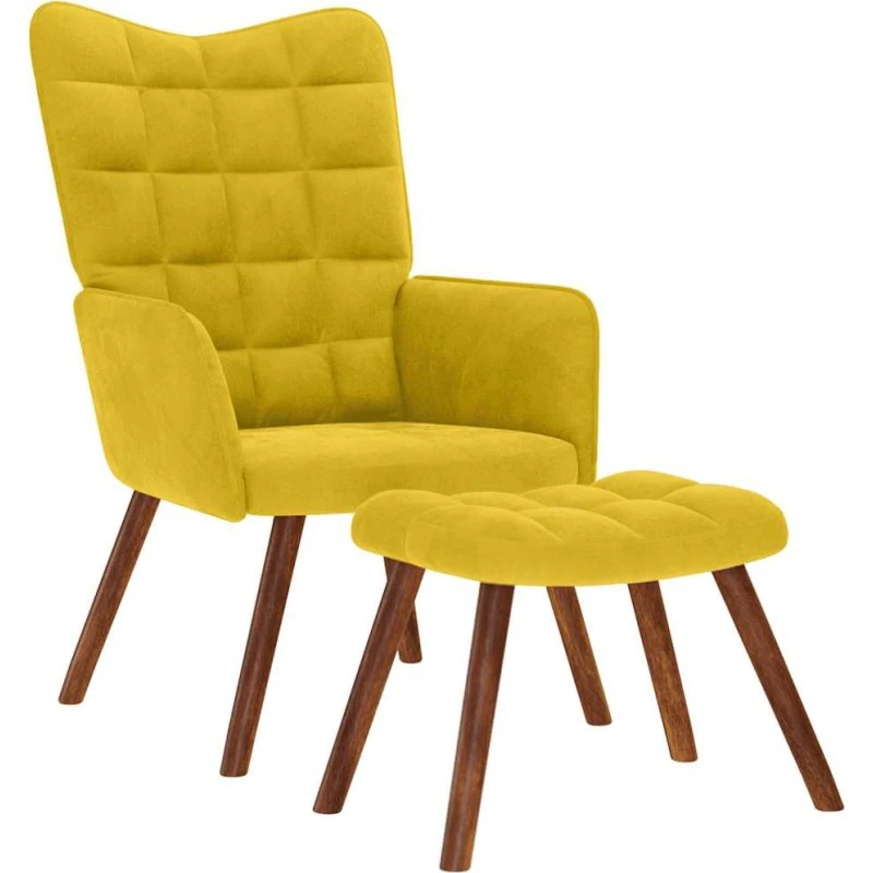 Lænestol med skammel i gul fløjl