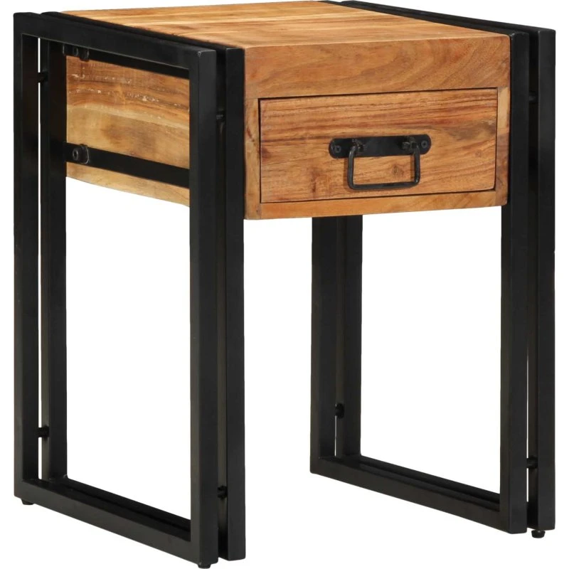 Endebord i akacietræ og sort metal 40x40x50 cm