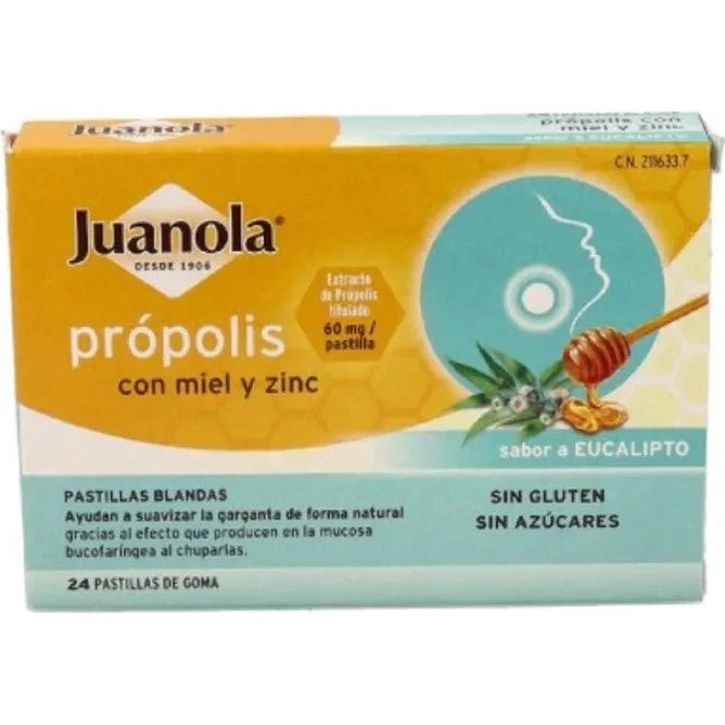 Juanola Propolis, honning og zink tyggegummi - Eucalyptus (24 stk)