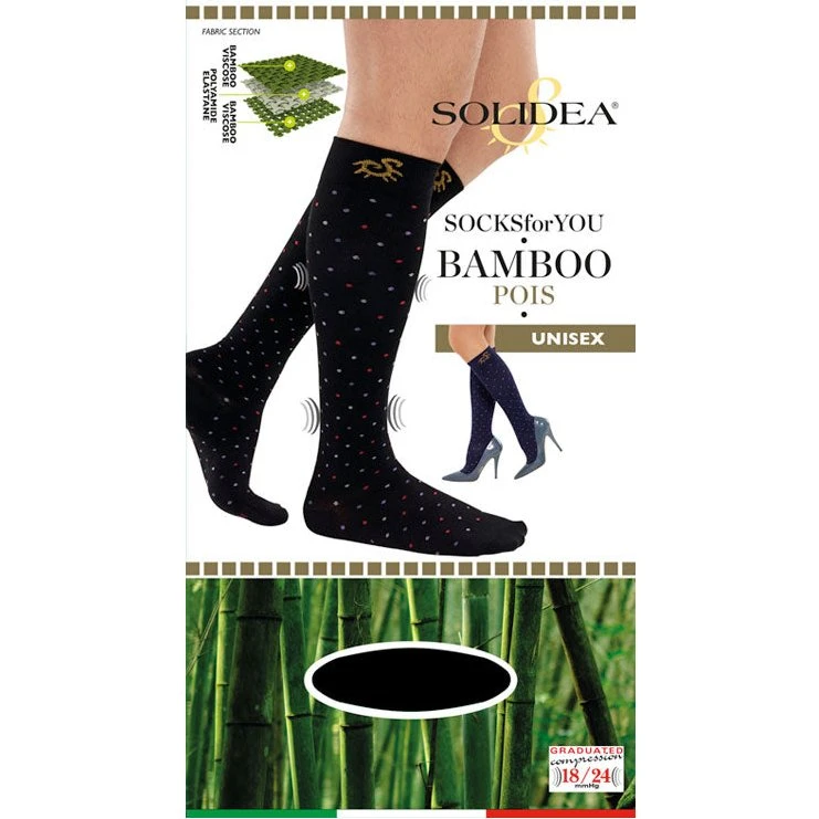 Solidea Bamboo Pois Knæhøjde Kompressionsstrømper 18-24 mmHg Sort