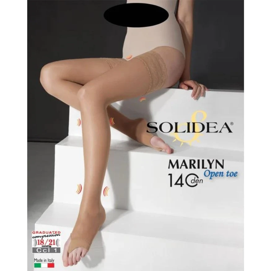 Solidea Marilyn 140Den Open Toe Hold-Up Strømper, Camel