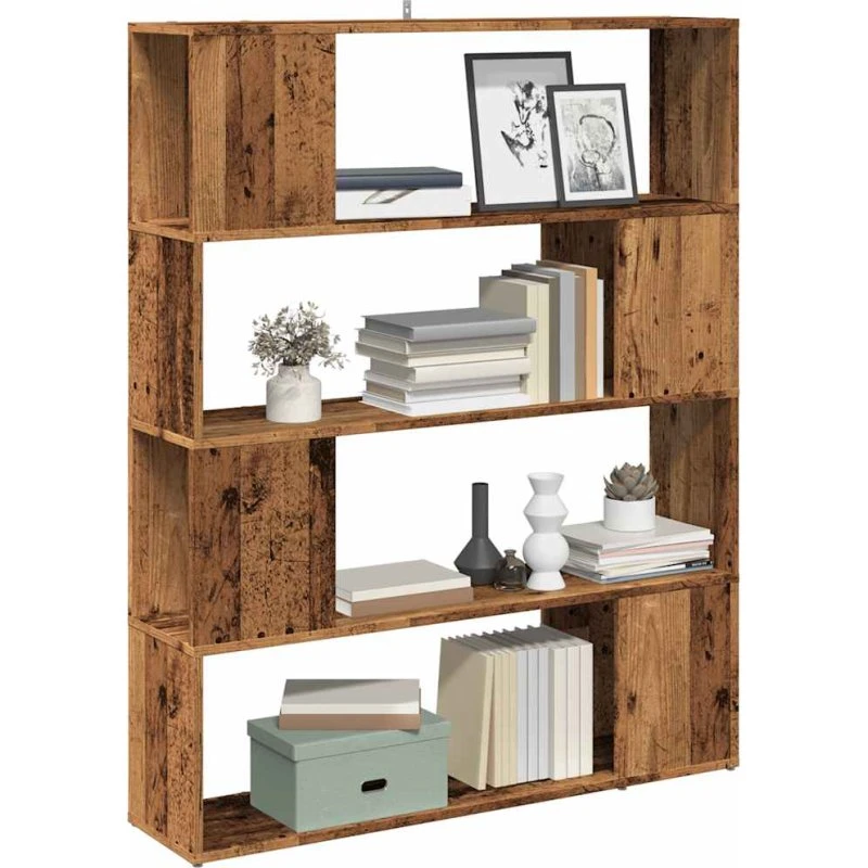 Bogreol/rumdeler i antikt træ 100x24x124,5 cm