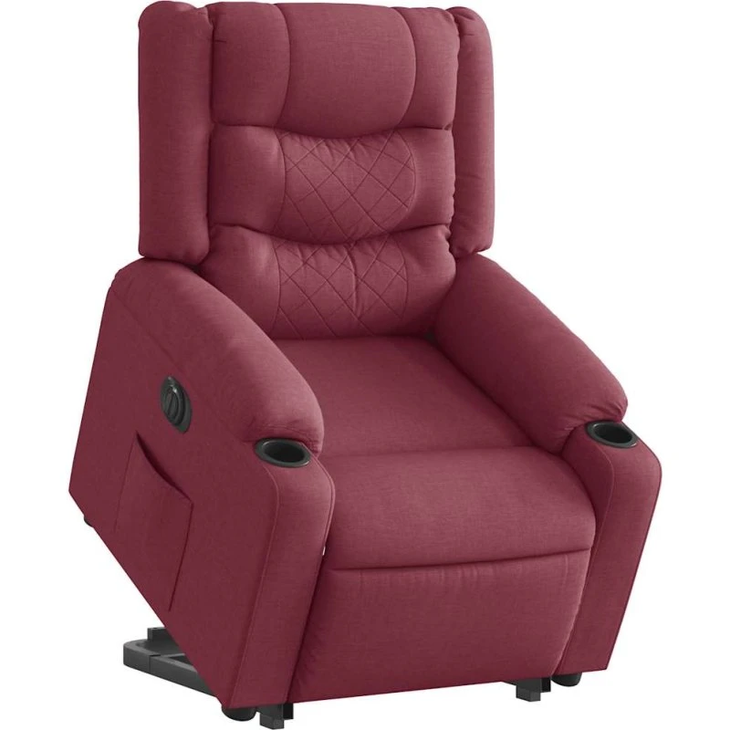 Eldrevet lænestol med løftefunktion - stof vinrød