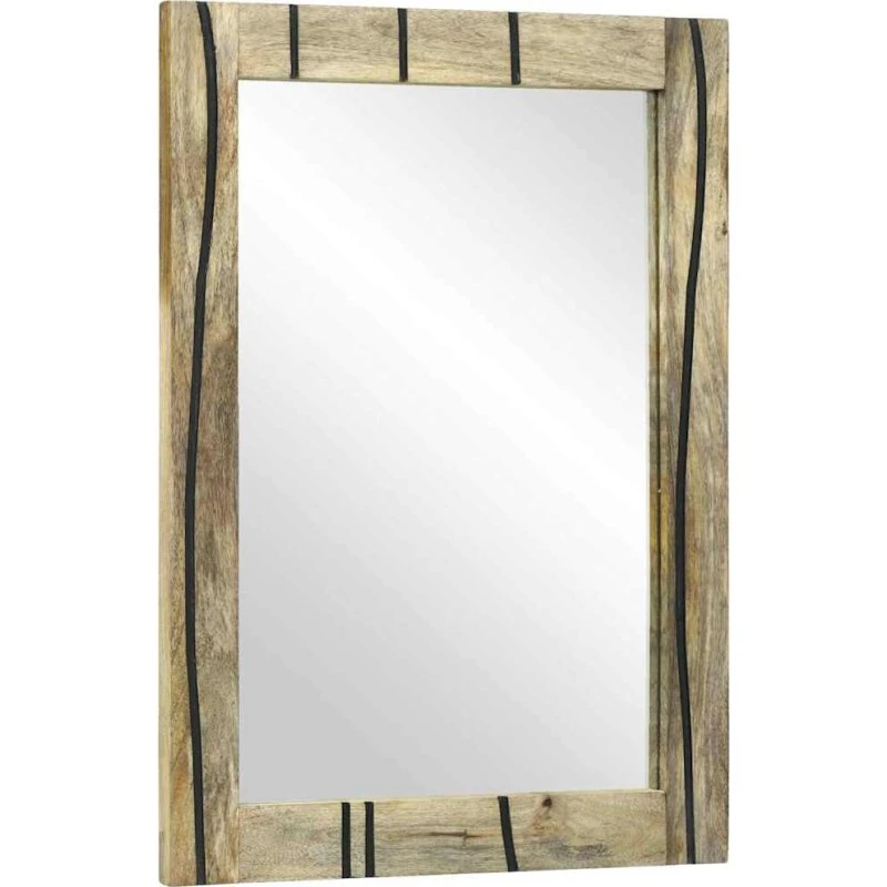 Badeværelsesspejl 70x50 cm i brun ramme af massiv mangotræ