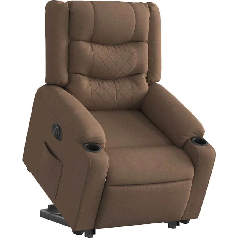 Eldrevet lænestol med løftefunktion i brun stof