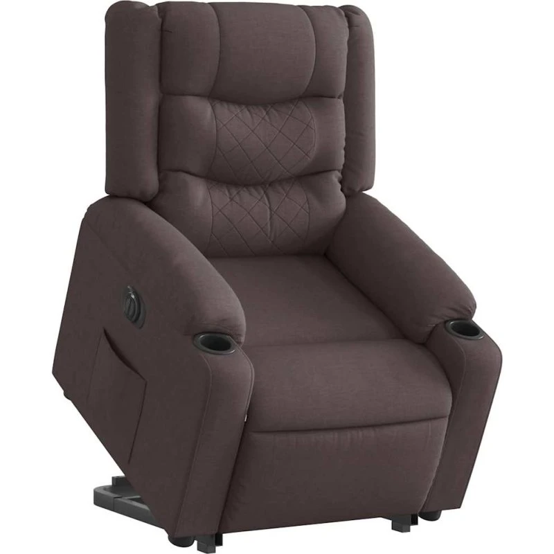Eldrevet lænestol med løftefunktion i mørkebrun stof
