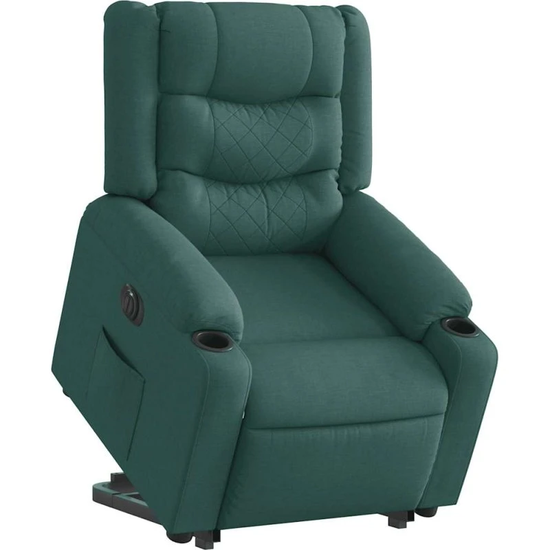 Eldrevet lænestol med løftefunktion - mørkegrøn stof
