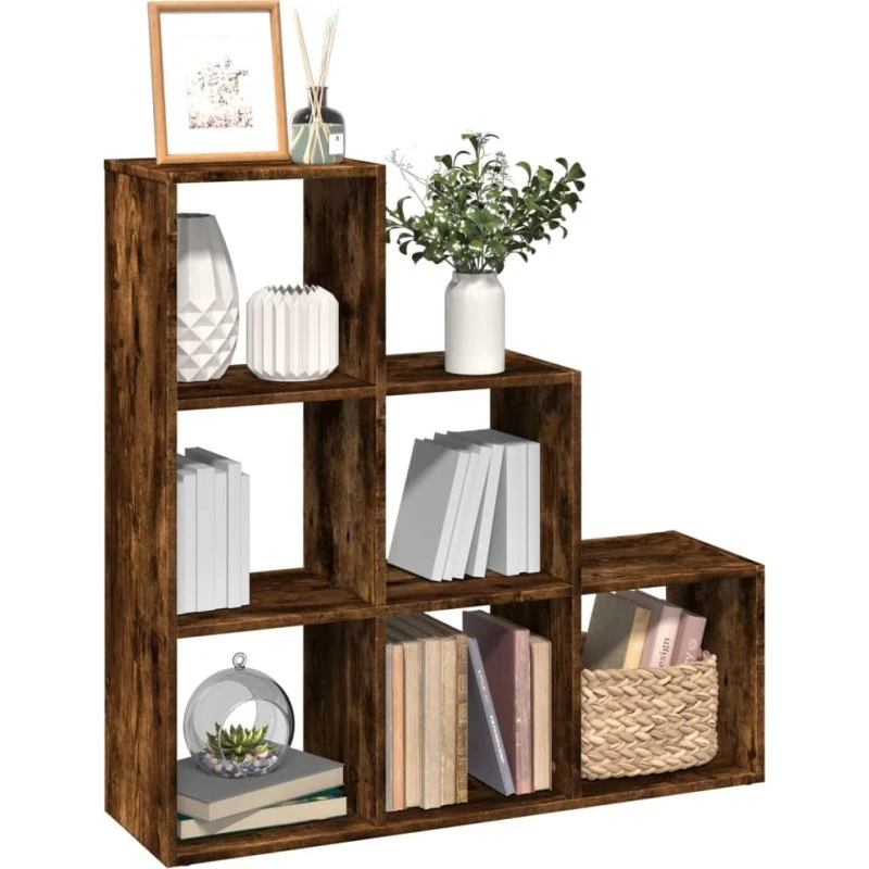 Bogreol/rumdeler 99x29x99 cm - 6 kuber, røget eg