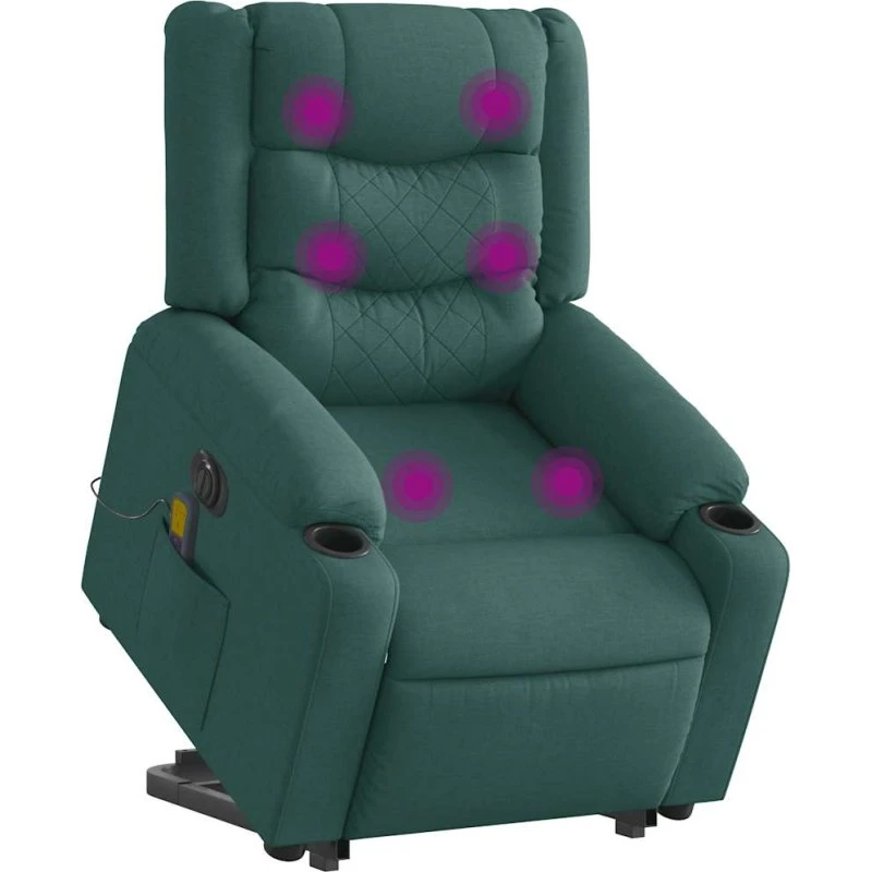 Elektrisk massagestol med løftefunktion - mørkegrøn stof