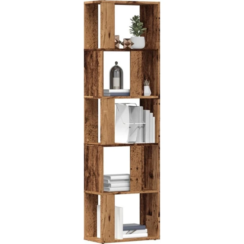 Bogreol i konstrueret træ 45x24x159 cm – antikt trælook