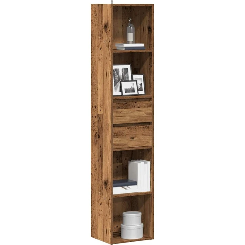 Bogreol 36x30x171 cm i konstrueret træ - antik finish