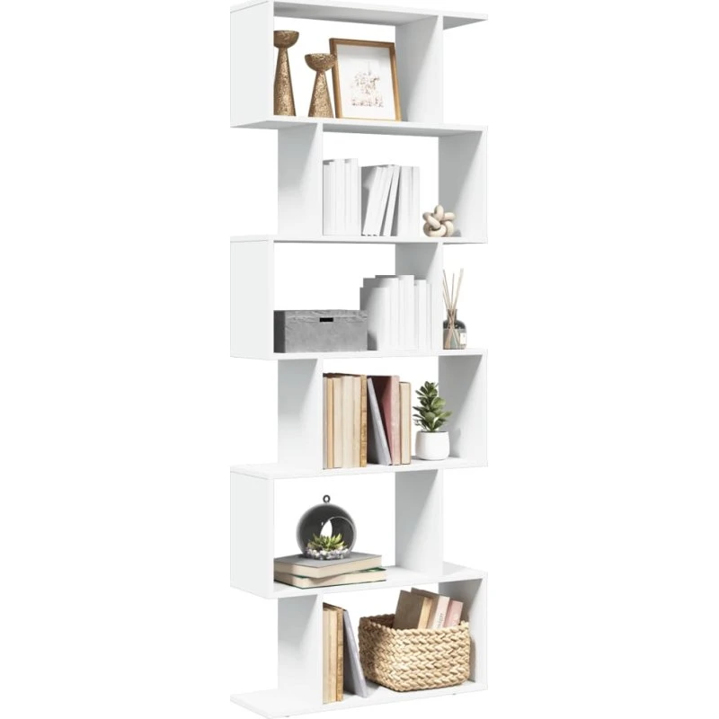 Bogreol/rumdeler 70x24x193 cm – 6 niveauer, hvid