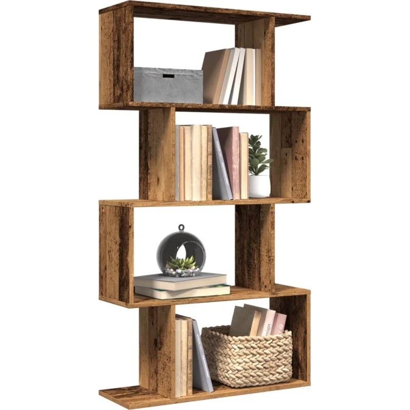 Bogreol/rumdeler 70x24x129 cm, 4 niveauer – konstrueret træ