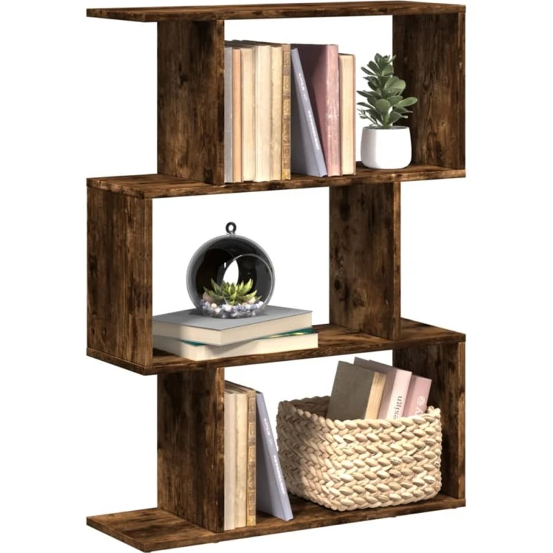 Bogreol/rumdeler 3-niveau røget eg 70x24x97 cm