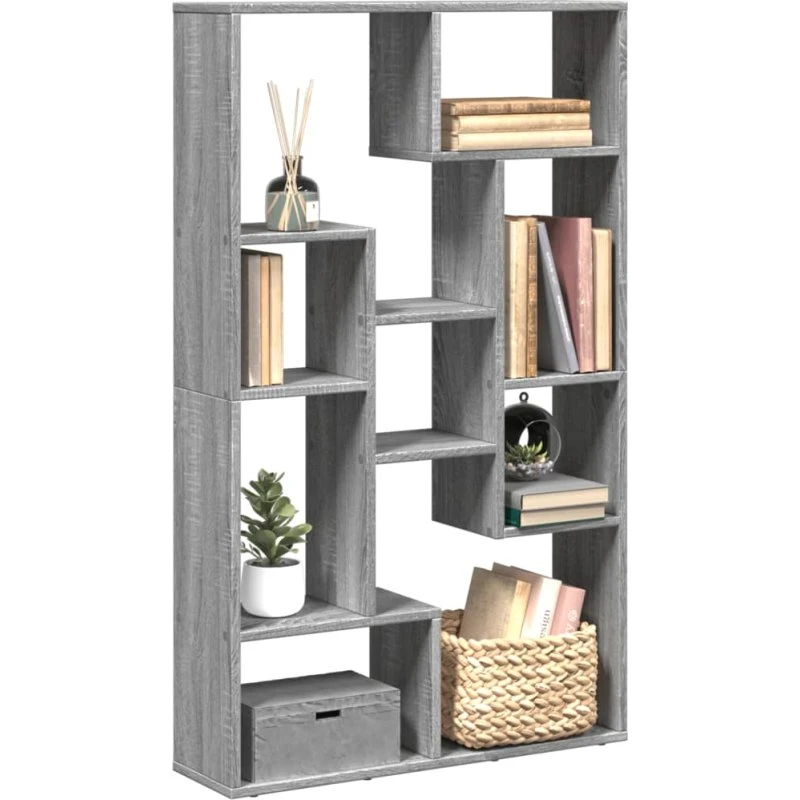 Bogreol 72x20x120,5 cm – grå Sonoma-eg, geometrisk design