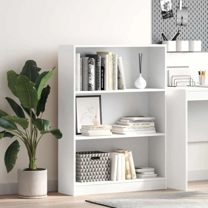 Bogreol 80x24x109 cm i hvidt konstrueret træ