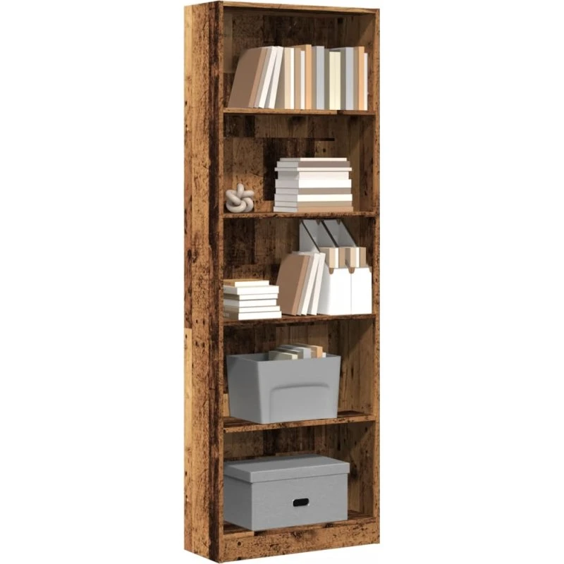 Bogreol 60x24x176 cm i konstrueret træ, antik finish