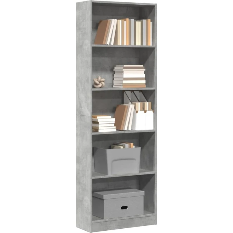 Bogreol 60x24x176 cm – konstrueret træ, betongrå