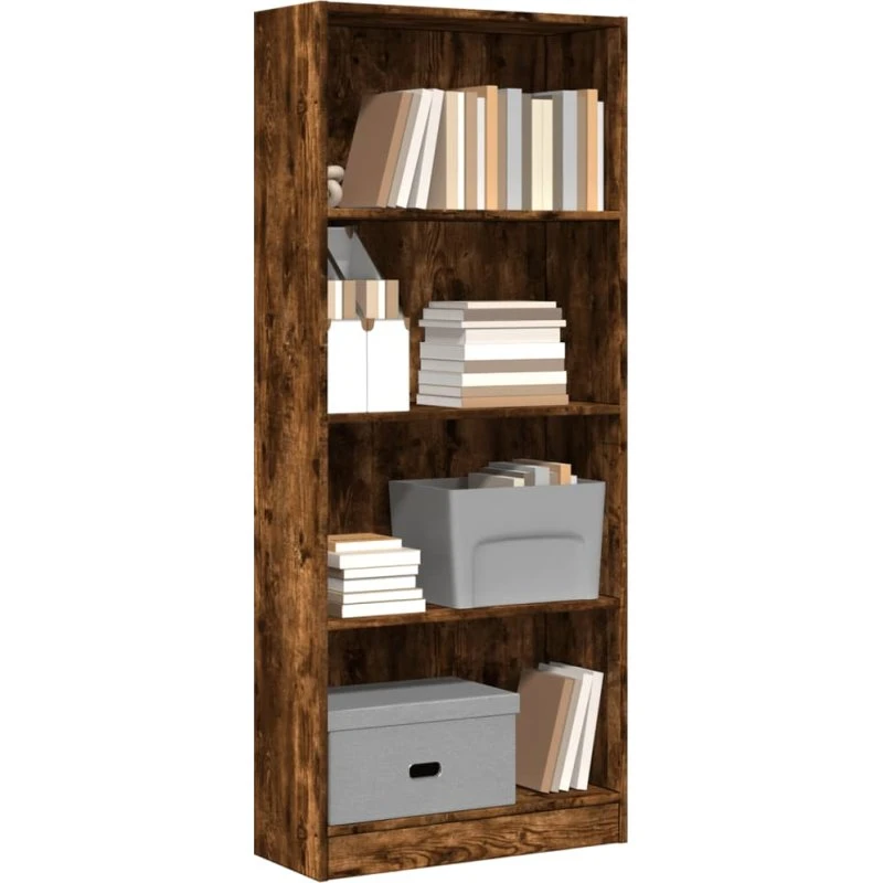 Bogreol i konstrueret træ 60x24x143 cm – røget egetræslook