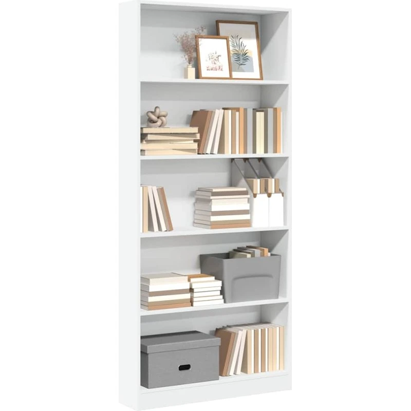 Bogreol 80x24x176 cm i hvidt konstrueret træ