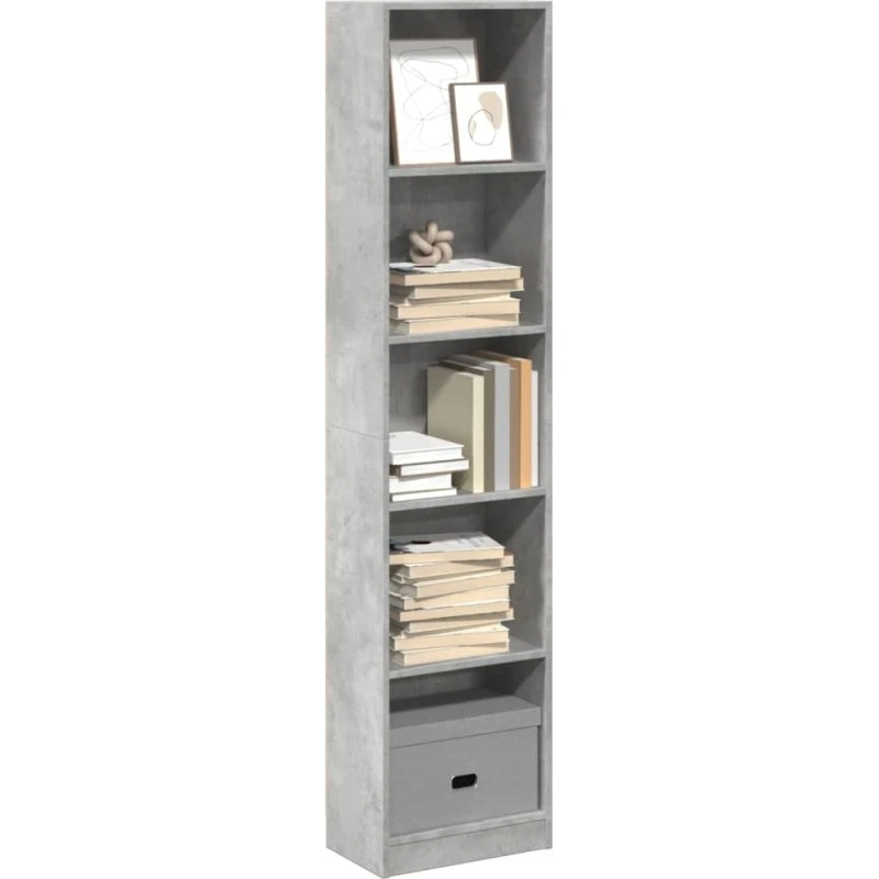Bogreol 40x24x176 cm i konstrueret træ - betongrå