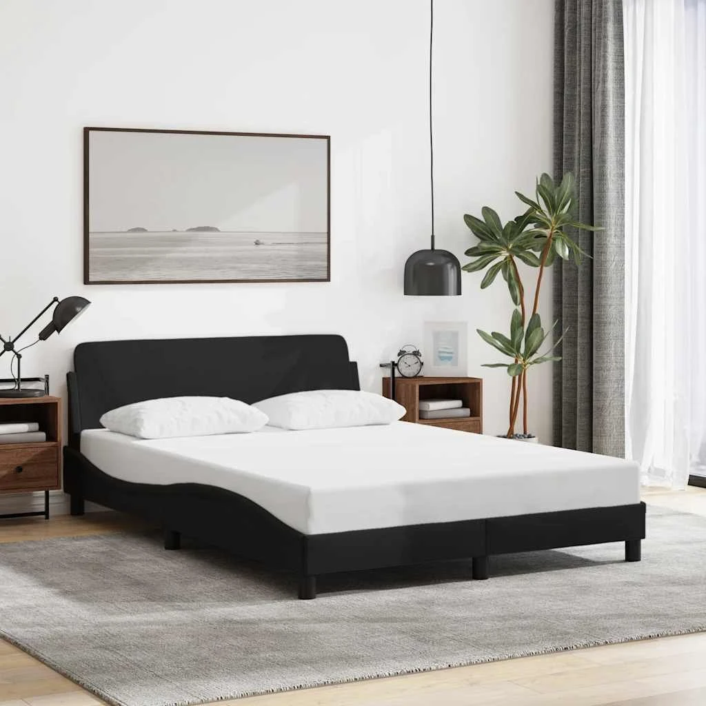 vidaXL Sengestel Dover Sort 135x190 cm med stof og hovedgærde