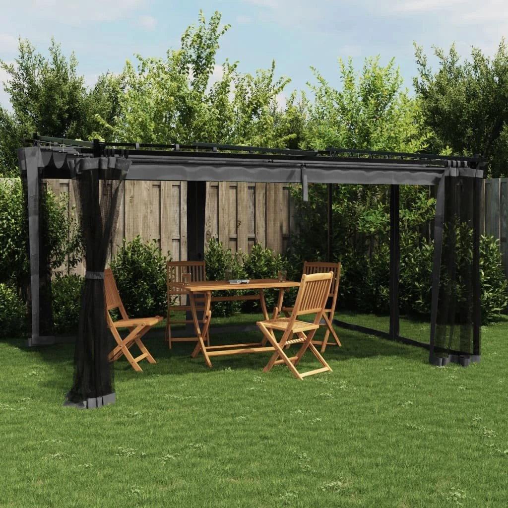 vidaXL Pavillon 4x3 m med mesh-vægge i antracitgrå stål