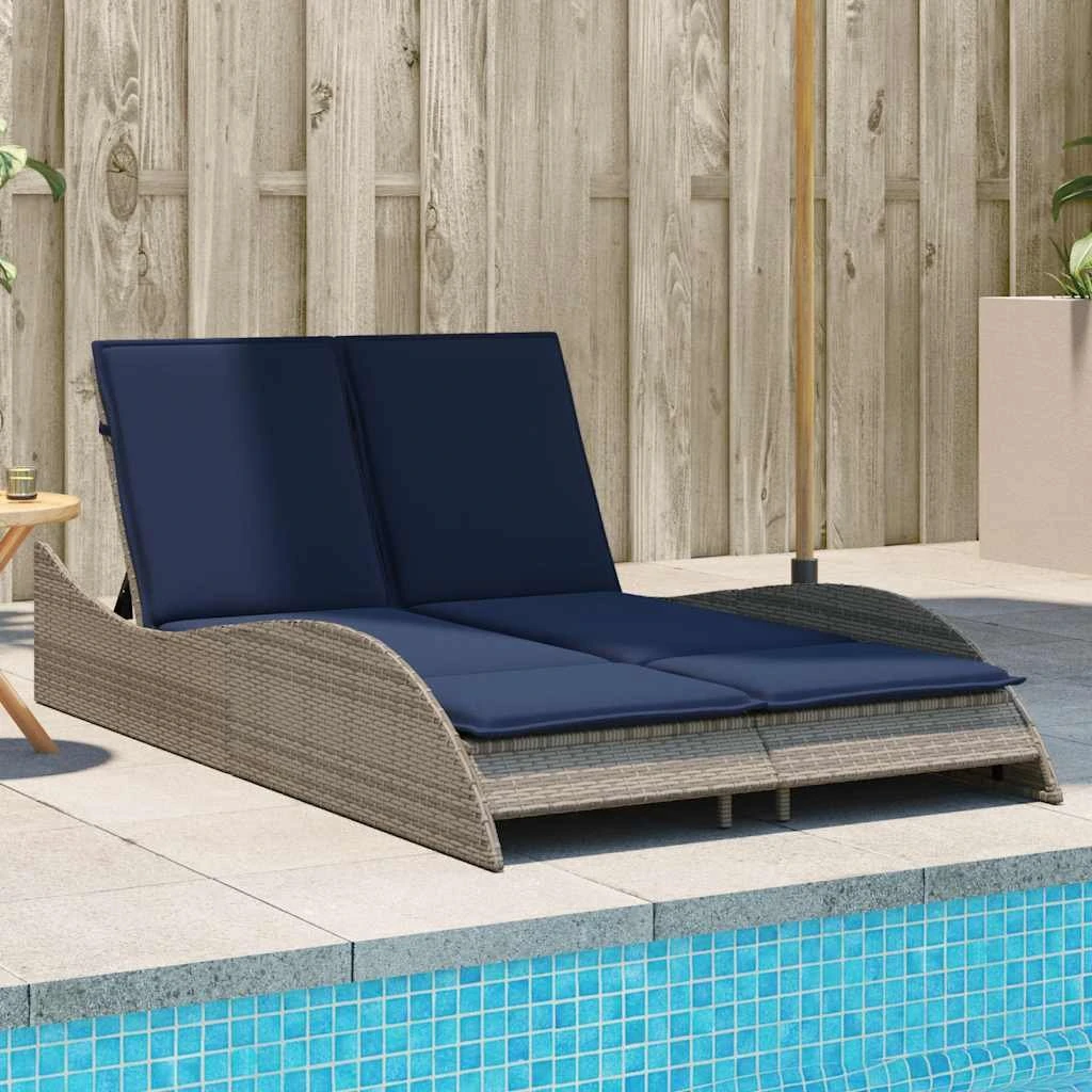 vidaXL liggestol med hynder i grå polyrattan 114x205 cm