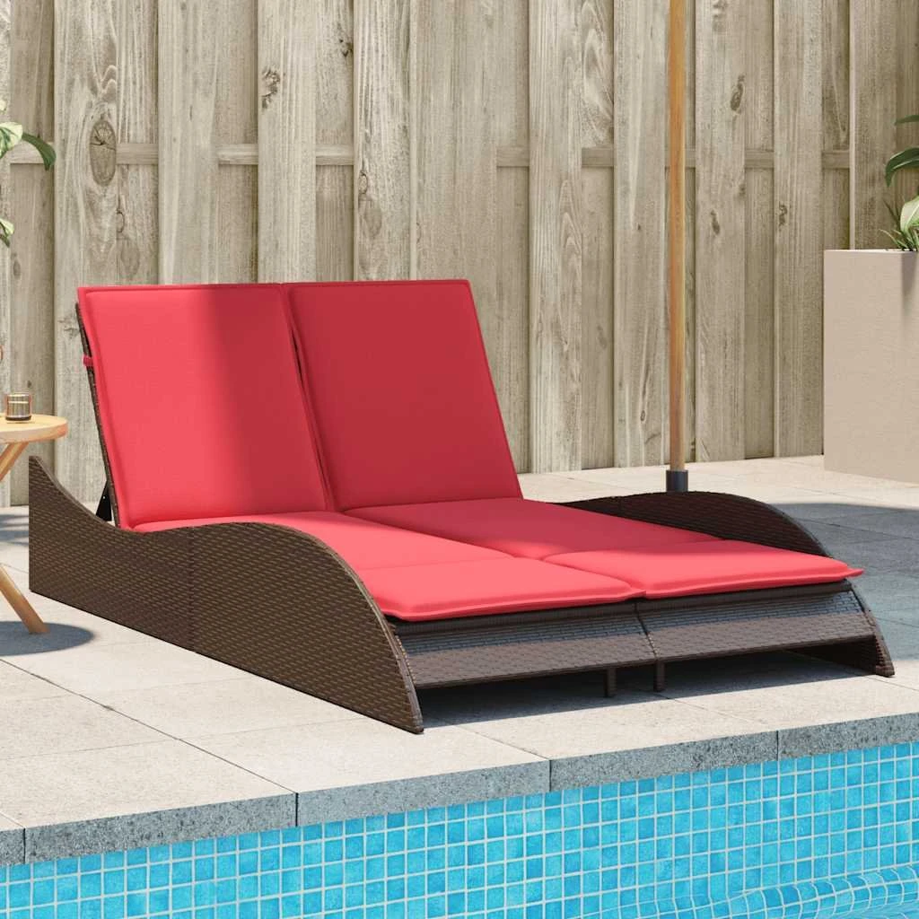 vidaXL Liggestol med hynder i brun polyrattan, 114x205 cm