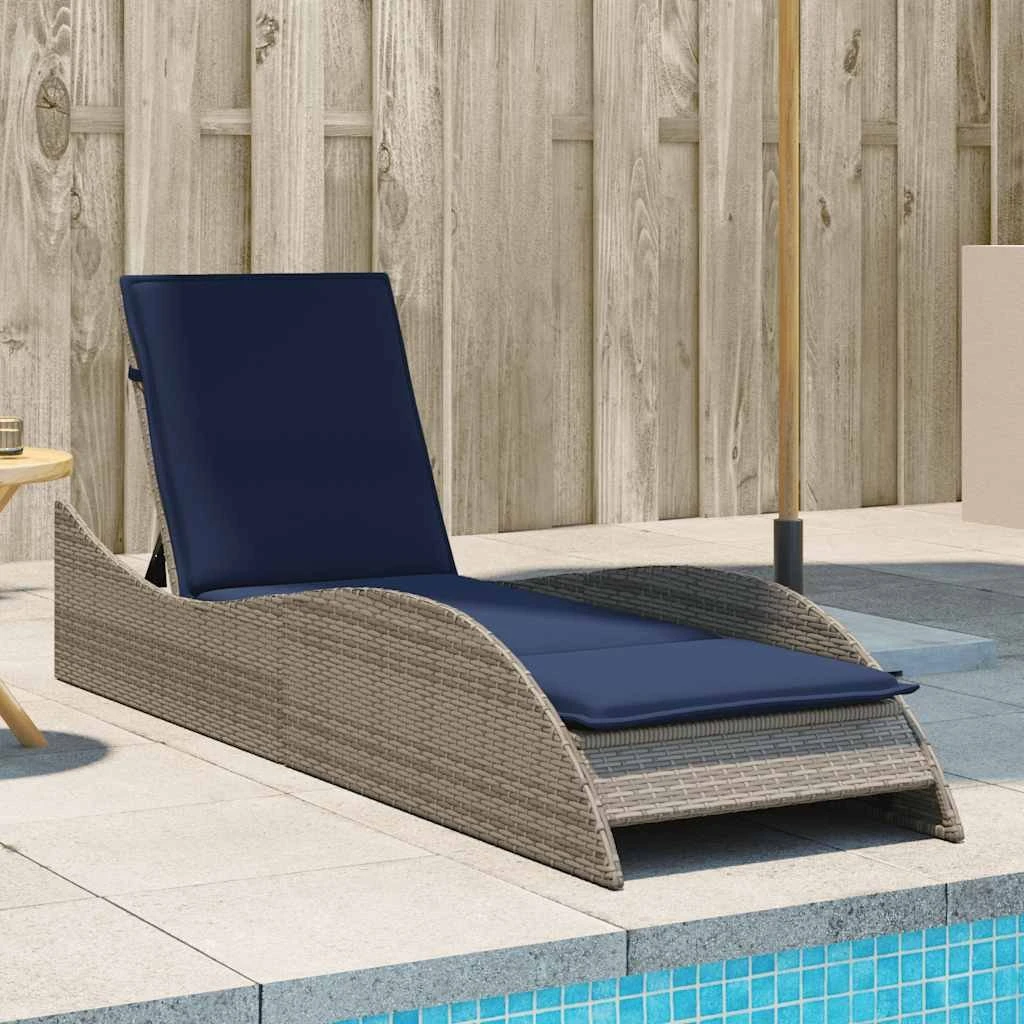 vidaXL liggestol med hynde, grå polyrattan, 60x205x73 cm