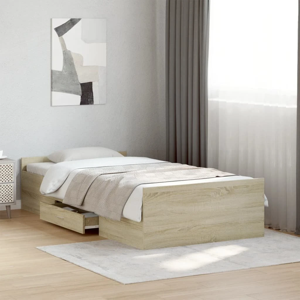 vidaXL Sengeramme med skuffer 90x200 cm i sonoma-eg