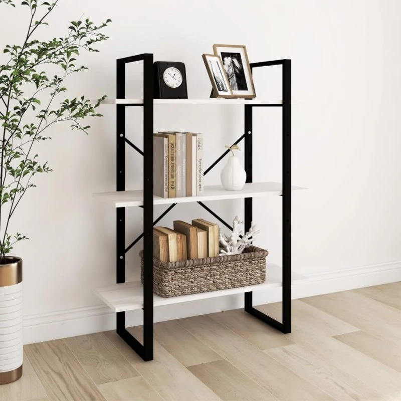 Bogreol i massivt fyrretræ 3 hylder 80x30x105 cm hvid