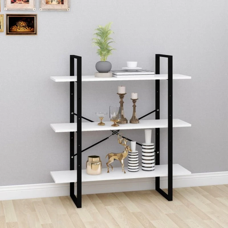 Bogreol 100x30x105 cm i konstrueret træ med metalstel, hvid