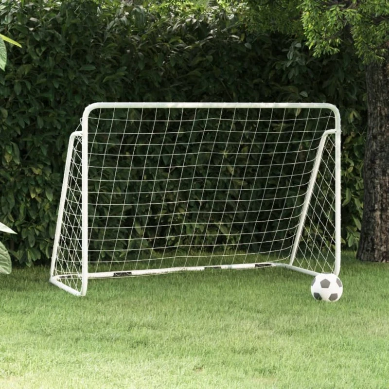 Fodboldmål i stål 180x90x120 cm med net - hvid