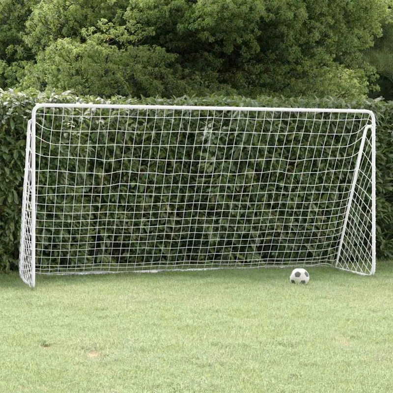 Fodboldmål i stål 366x122x182 cm med net – hvid