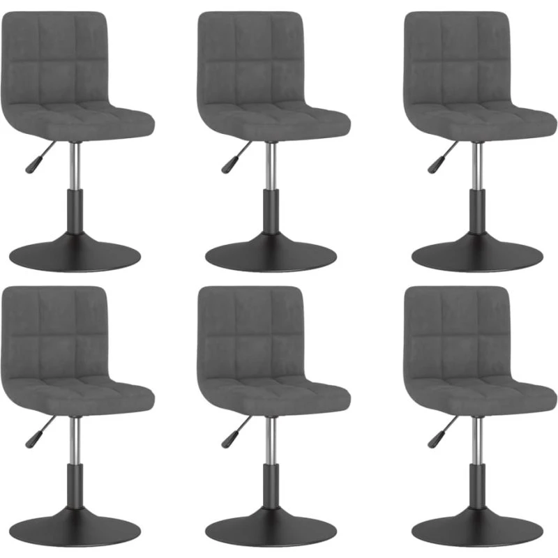 Spisebordsstole 6 stk. fløjl mørkegrå – drejelige, justérbare