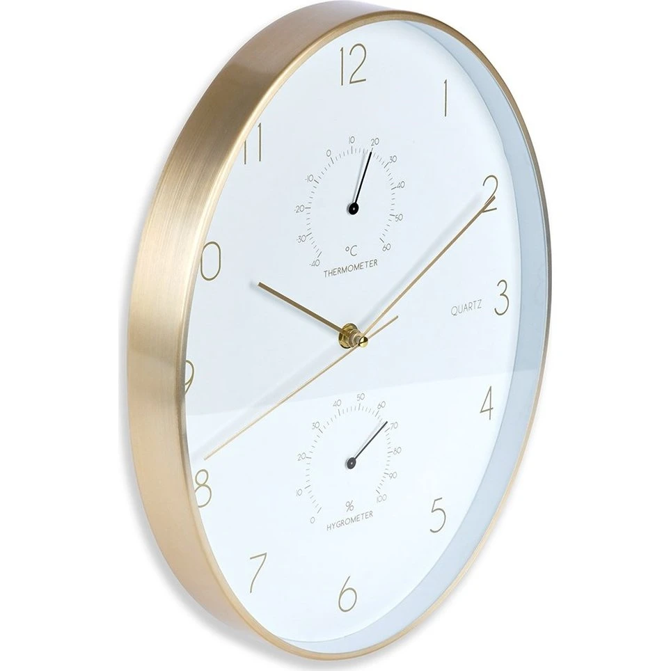 Vægur hvid og guld med termometer og hygrometer 27x34,5 cm
